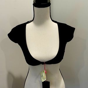 Short Sleeve Black Swim Top